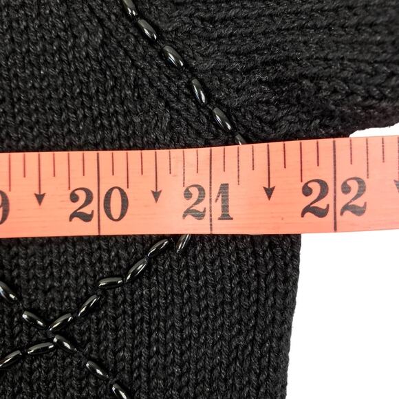 TIARA Embroidery Knit Cardigan Women XL Black Retro Nostalgia VTG Clasic Holiday - Picture 8 of 9